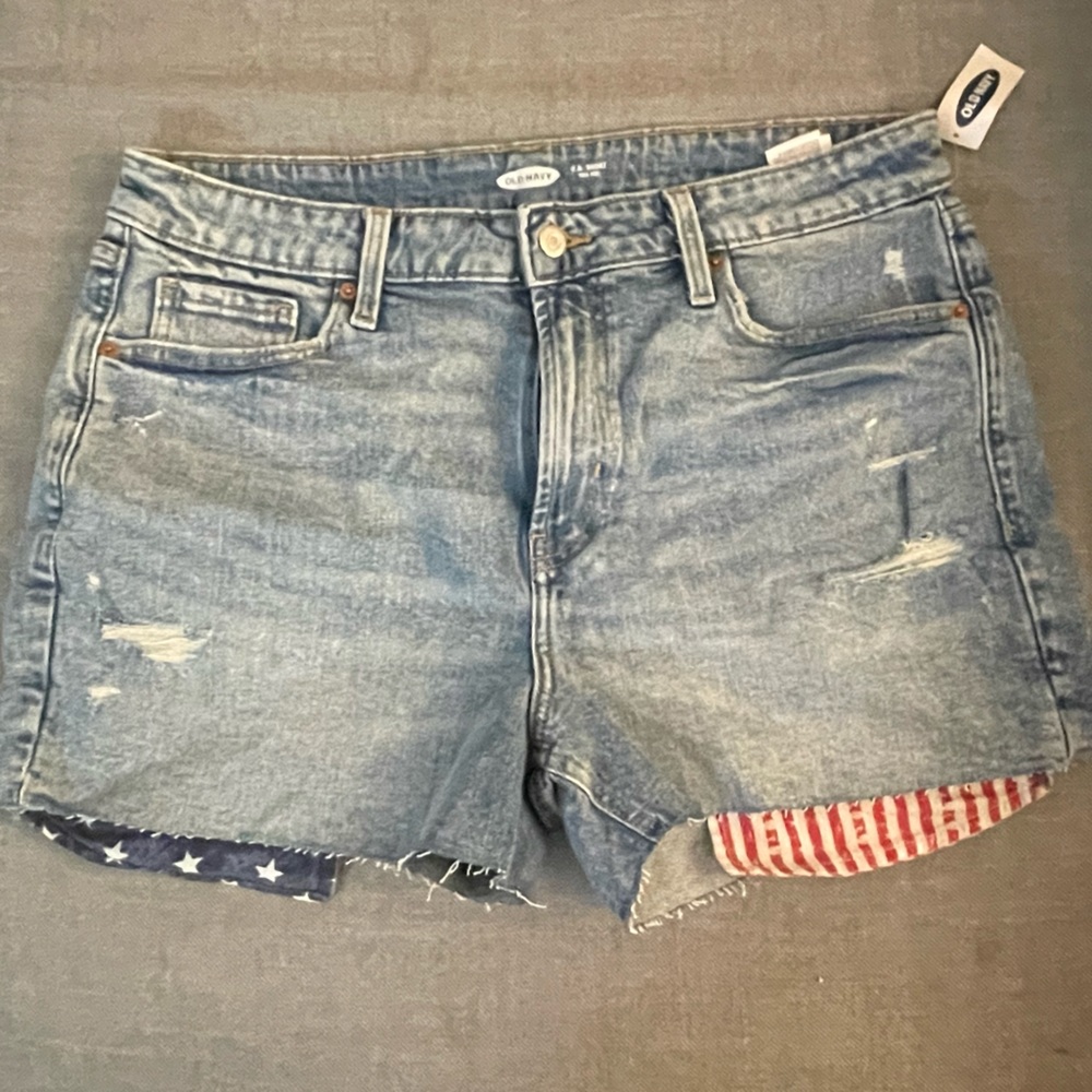 Cute American flag pocket denim shorts